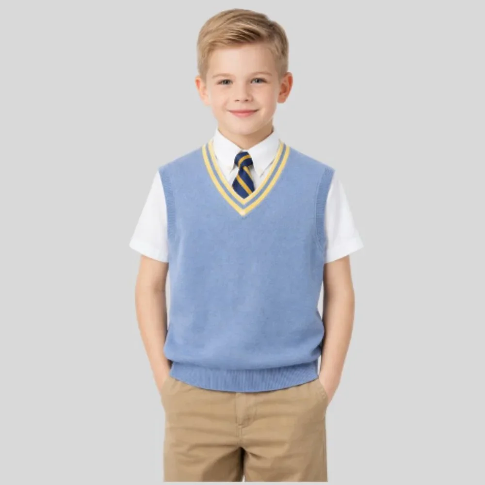Brooks Brothers Boy's Cotton Vest Light Blue Yellow, Size M NWT Preppy Academia